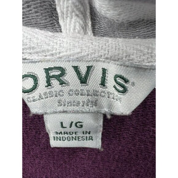 Orvis Women's Top Hoodie Size Large Burgundy Gray White Cotton Blend Long Sleeve - Picture 2 of 5